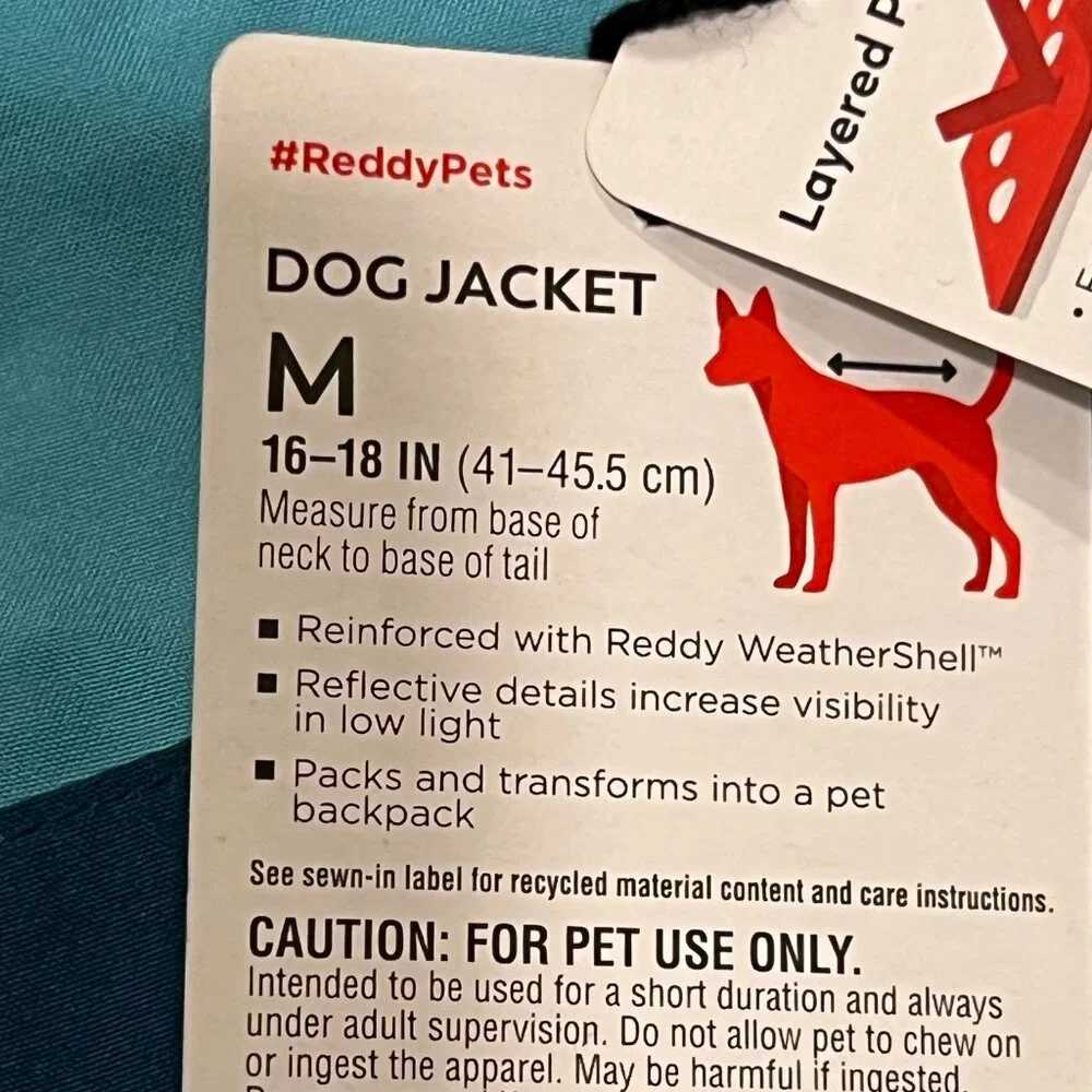 Reddy Convertible Dog Reflective Raincoat, NWT, M